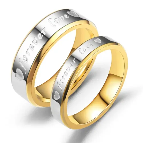 RTM3354 FOREVER LOVE Golden Couple Ring Bevel Edges Eternal Band for Two