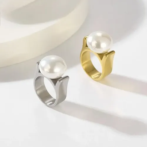 RTM3234 Shell pearl Beads Geometric Ring Titanium Steel Jewelry Clip Design