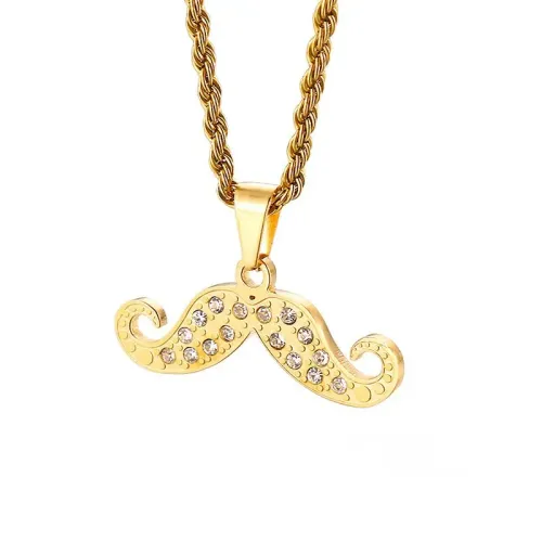 NTM4052 Gold Mustache Pendant with Rhinestones Stainless Steel Men's Accessories
