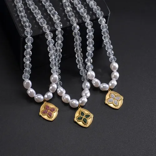 NTM4143 Titanium Steel Oval Zircon Pendant Pearl Chain OL Sweater Necklace for Women