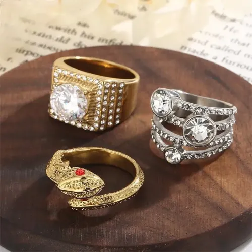RTM3035 Hip Hop Red gemstones Snake Ring Geometric Zircon Titanium Steel Jewelry