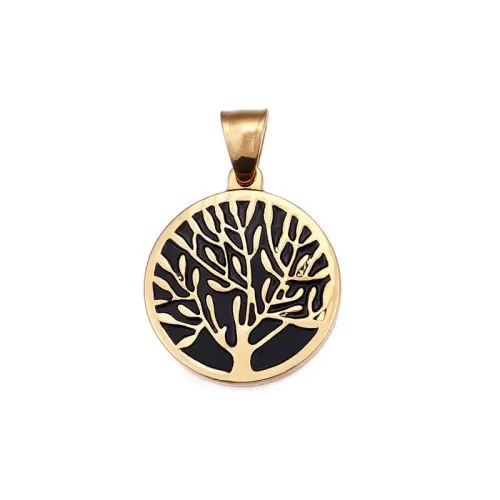 NTM4084 Custom Gold Stainless Steel Wishing Tree Pendant Round Christmas Ornament