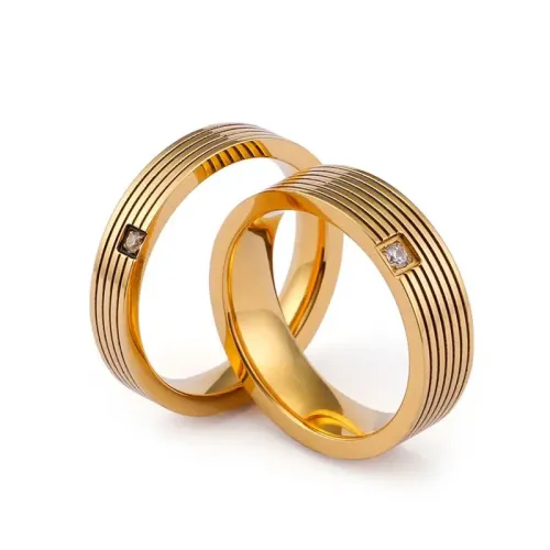 RTM3141 Gold Solitaire Striped Titanium Steel Ring Elegant Tail Food Ring
