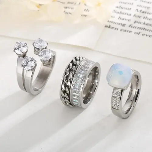 RTM2991 Luxury CNC Inlaid Zircon Chain Ring Stainless Steel Color for Ladies