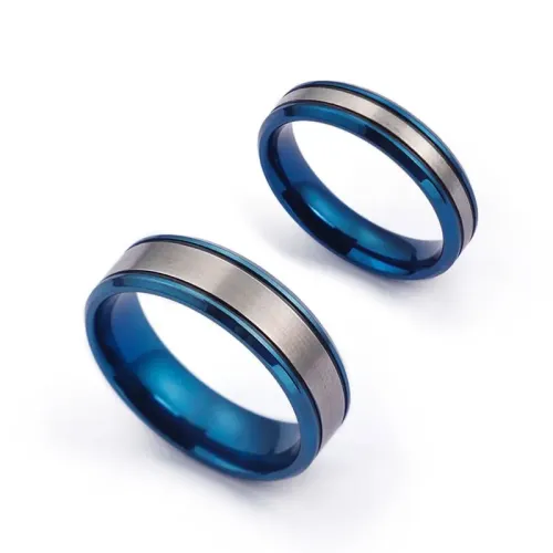 RTM3143 White Blue Titanium Steel Couple Ring Elegant Accessories for Partners