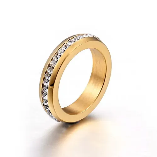 RTM3172 18K Gold Plated Diamond Ring Full Diamonds Titanium Steel Women's Ring