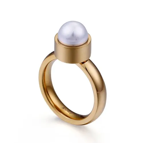 RTM3170 Elegant Freshwater Pearl Ring Titanium Steel Women's Single Pearl Jewelry