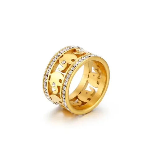 RTM3260 Double Row Full Diamond Elephant Ring Hollow Stainless Steel Jewelry
