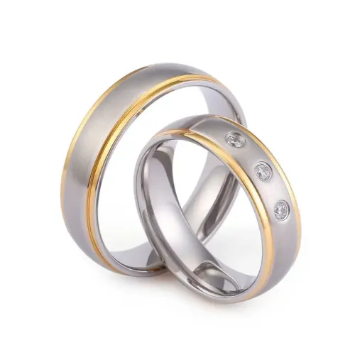 RTM3115 Frosted Gold Steel Couple's Diamond Ring Set Titanium Stainless Steel Jewelry