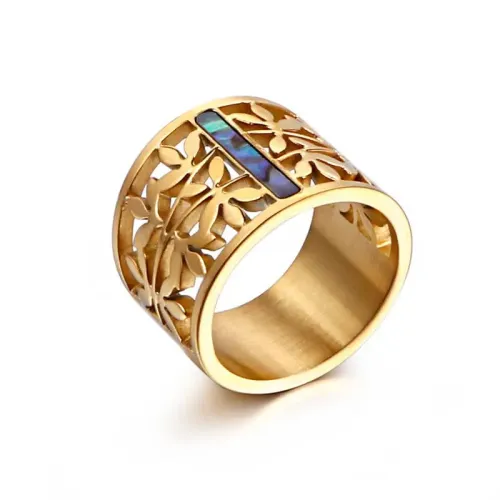 RTM3267 18K Gold-Plated Hollow Stainless Steel Ladies Ring Real Gold Elegance