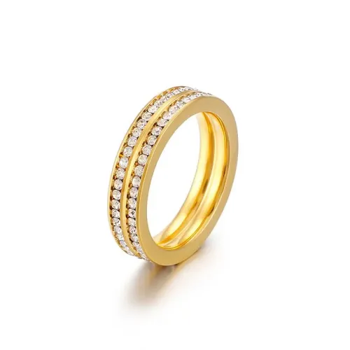 RTM3200 Full Diamond Double Row Titanium Steel Ring Luxurious Stainless Steel Band