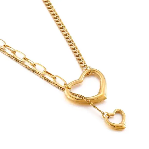NTM4209 Double Love Heart Hollow Women's Sweater Chain in Stainless Steel Accessories