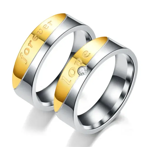 RTM3358 FOREVER LOVE Diamond Golden Couple Ring Timeless Love Band for Couples