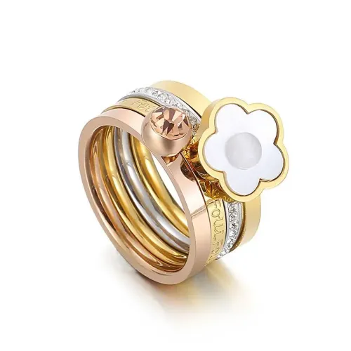 RTM3075 Elegant Stainless Steel Flower Ring Split Combination Narrow Women's Jewelry