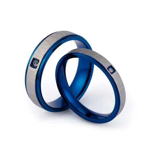 RTM3137 Blue Frosted Solitaire Titanium Steel Ring Elegant Couple Jewelry