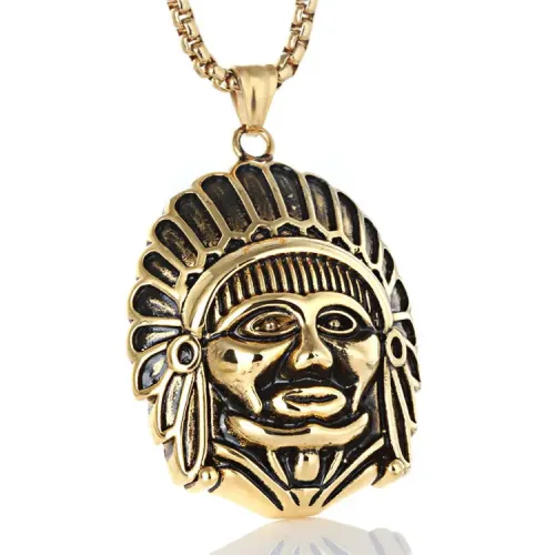 NTM4032 Indian Head Pendant Electroplated Titanium Stainless Steel Necklace Portrait