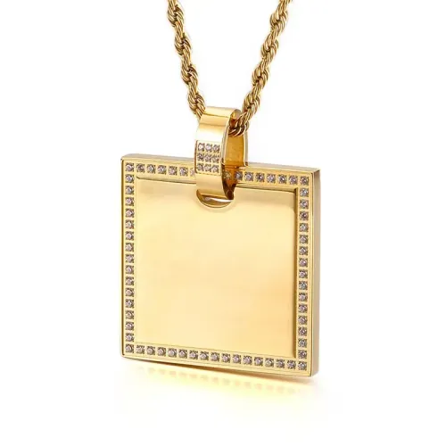 NTM4118 Elegant Square Zircon Pendant for Women CNC Inlaid Titanium Necklace