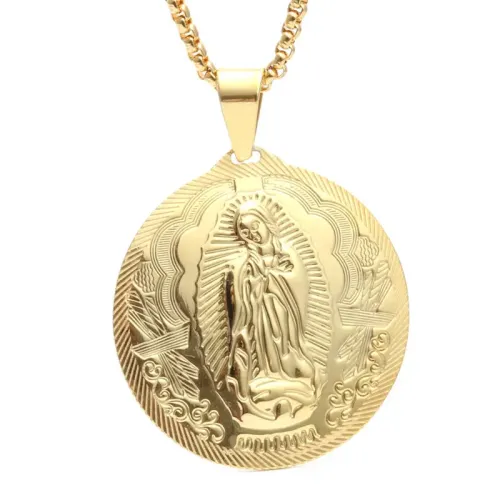 NTM4015 Madonna Round Pendant Necklace in Titanium Steel Stainless Steel Religious Icon Charm