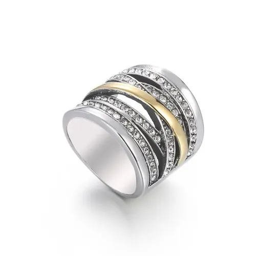 RTM3081 Chic Intertwined Multi-Circle Zircon Titanium Steel Ring Wide-Face Women's Jewelry
