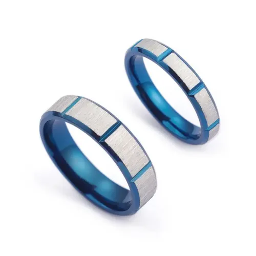 RTM3126 Blue Charm Titanium Steel Couple Ring Elegant Jewelry for Partners