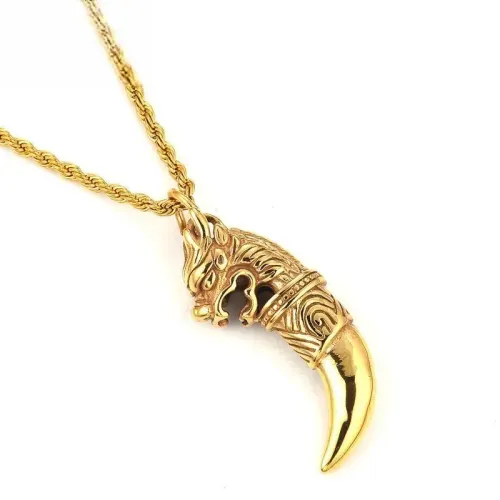 NTM4119 Men's Gold-Plated Stainless Steel Wolf Tooth Faucet Pendant Titanium Crafted Necklace