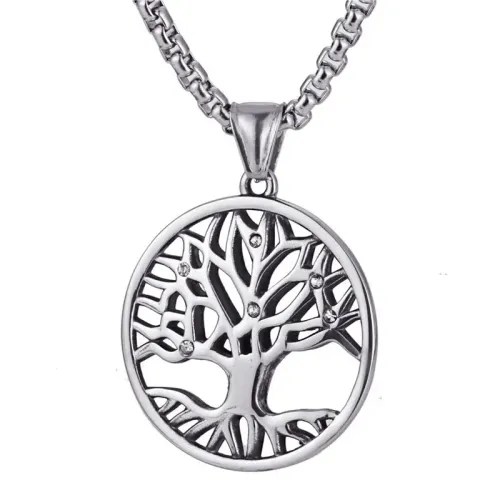 NTM4028 Tree of Life Pendant Hollow Titanium Stainless Steel Tree Necklace