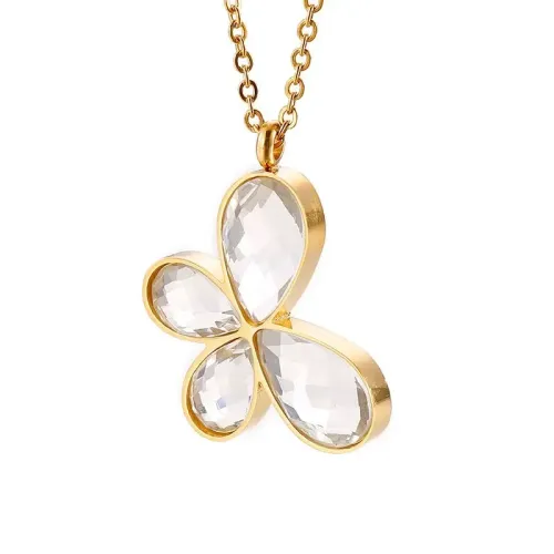 NTM4063 Gold Crystal Glass Butterfly Pendant Women's Stainless Steel Jewelry