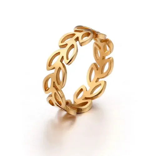 RTM3174 Hollow Leaf Ring for Women 18K Real Gold Electroplated Branch Design