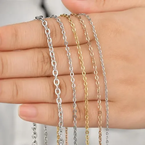 NTM4166 18K Gold O-Shaped Pendant with Cross Chain Multi-Size 304 Stainless Steel Necklace