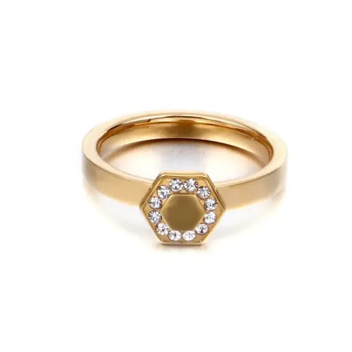 RTM3223 Rose Gold Hexagonal Diamond Ring Delicate Stainless Steel Jewelry