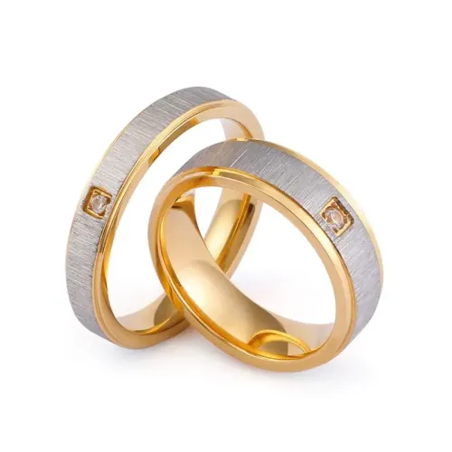 RTM3138 Golden Frosted Solitaire Ring Unisex Couple Rings for Men Women