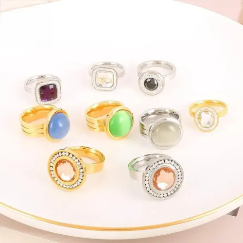 RTM2951 Luxurious 18K Real Gold Double Layer Diamond Ring Women's Stainless Steel