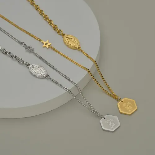 NTM4147 18K Plated Stainless Steel Geometric Necklace Hexagonal Star Pendant for Women