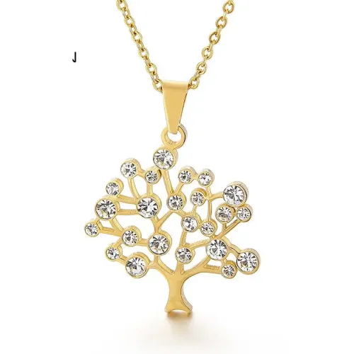 NTM4066 Hollow Tree Stainless Steel Pendant Women's Rhinestone Resin Jewelry