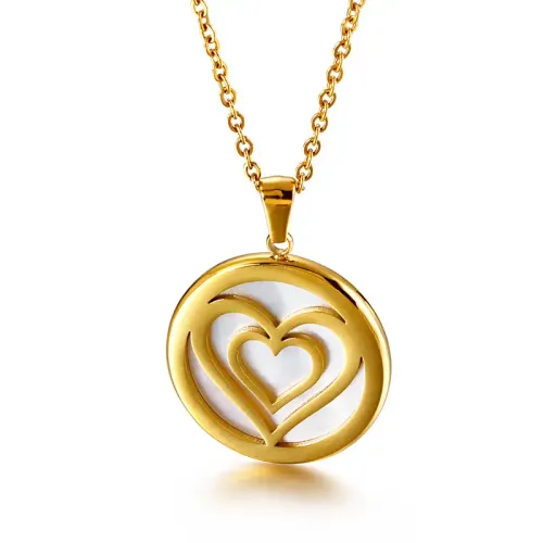 NTM4097 Double-Layer Heart-Shaped Love Pendant Titanium Stainless Steel Gold Necklace