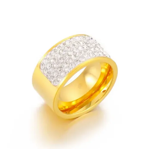 RTM3300 18K Gold Plated Full Diamond Semicircle Ring Women's Stainless Steel Jewelry