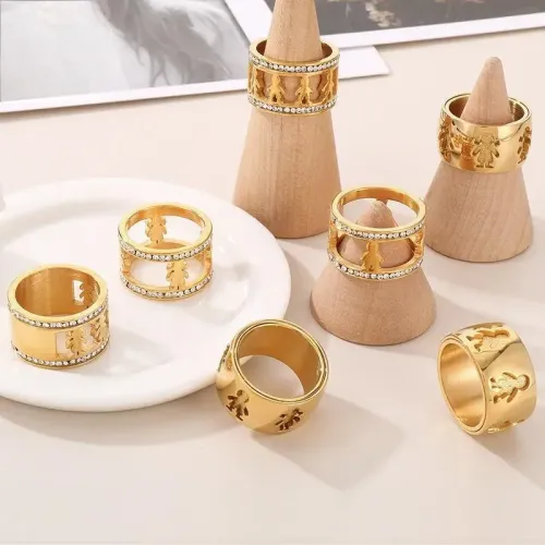 RTM2986 Unique Character Hollow Parent-Child Titanium Steel Diamond Ring Jewelry