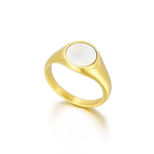 RTM3034 Unisex Geometric Stainless Steel Ring Flat Round Shell Design for Men Women