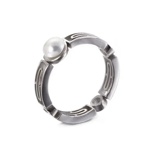 RTM3206 18K Gold Electroplated Stainless Steel Pearl Ring for Women Elegant Jewelry
