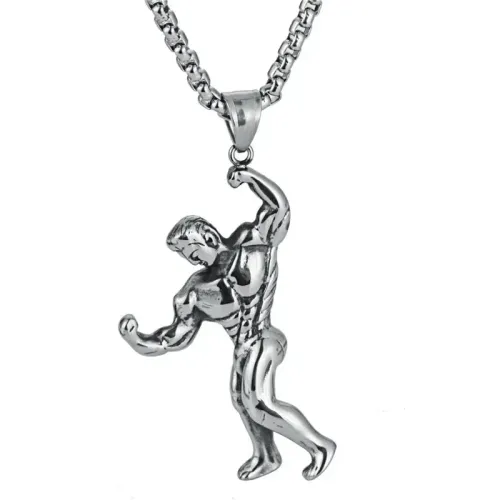 NTM4030 Bodybuilder Muscle Pendant Titanium Steel Fitness Necklace in Stainless Steel