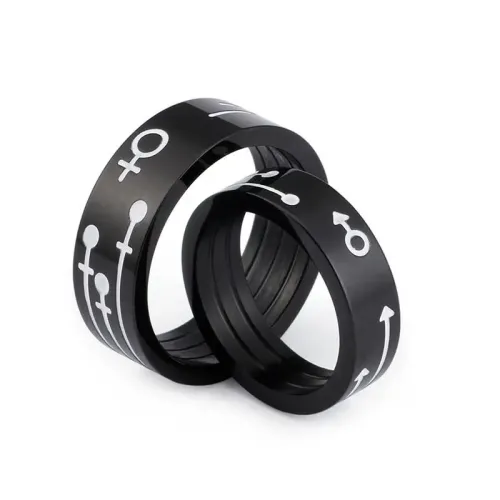RTM2946 Sleek Black Titanium Steel Couple Rings Modern Jewelry for Him Her