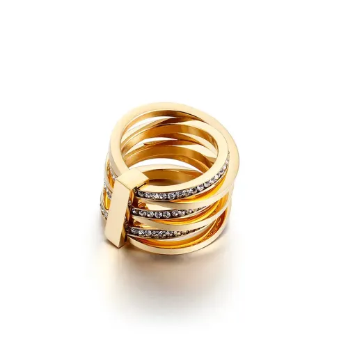 RTM3086 Trendy Multi-Layer Rhinestones Wound Ring 18K Gold Vacuum Stainless Steel for Men Women