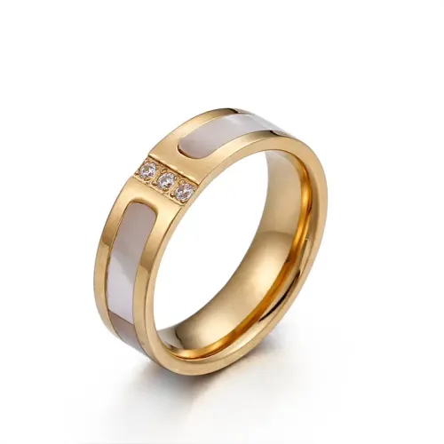 RTM2999 Golden White Shell Diamond Ring Titanium Steel Female Couple Jewelry