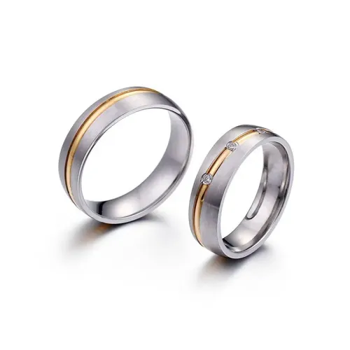 RTM3148 Weiyuan Gold Titanium Stainless Steel Three Diamond Couple Rings Luxurious Love Bands