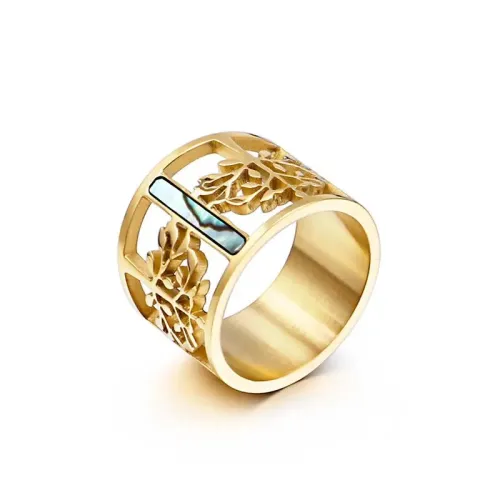 RTM3268 Gold-Plated Stainless Steel Wishing Tree Ring Women's Hollow Design Accessory