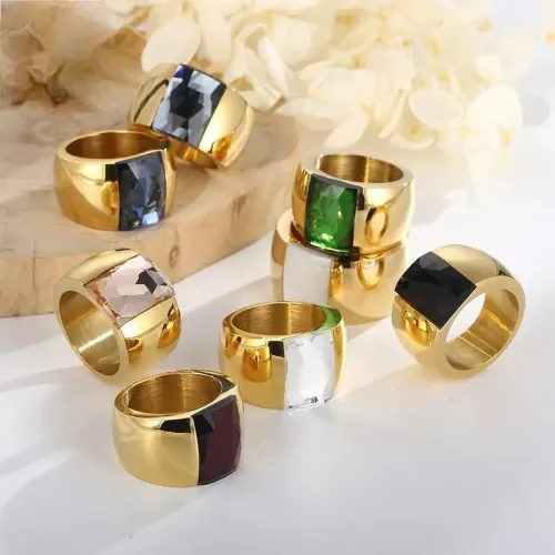 RTM3001 Elegant Multi-Color Titanium Steel Wide Ring Women's Glass Accessory