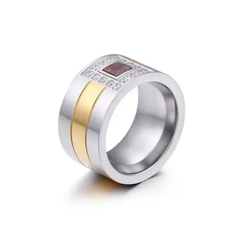 RTM3313 Gold Titanium Steel Ring Wide Micro-Paved Multi-Color Unisex Jewelry