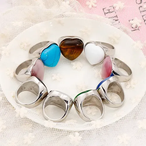RTM3002 Heart Multi-Color Stainless Steel Ring Unisex Titanium opal Turquoise Design
