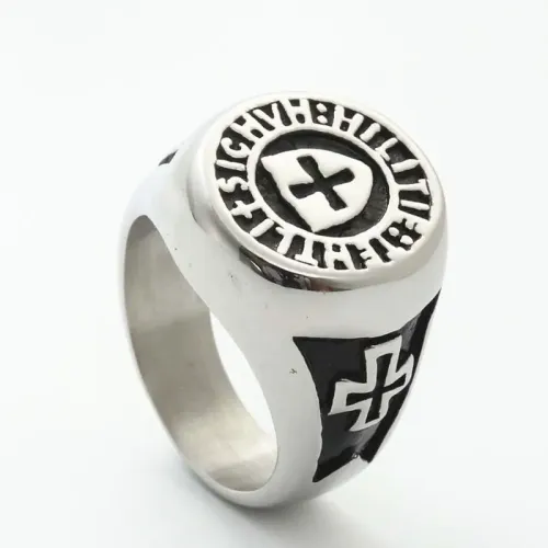 RTM2920 Titanium Steel Nightclub Ring English Word Cross Shield Design