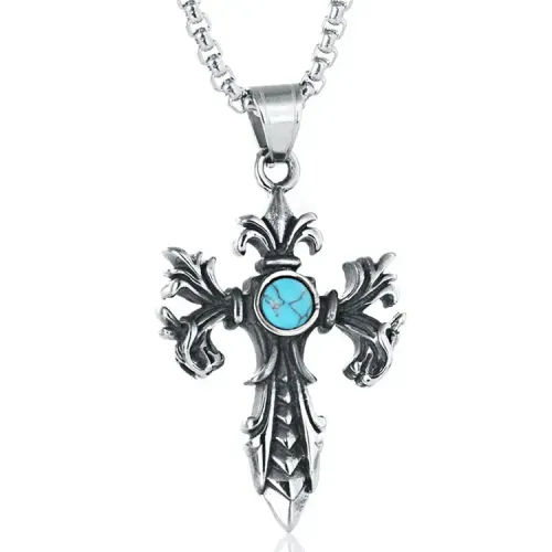 NTM4031 Turquoise Cross Pendant Stainless Titanium Steel Necklace for Spiritual Elegance